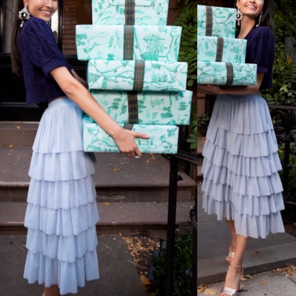 NWT HILL HOUSE HOME Small Pandora Tulle Midi Skirt Baby Blue Elastic Waist $250 - Picture 2 of 12
